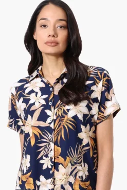 Beecher Brook Floral Cropped Short Sleeve Blouse - Navy