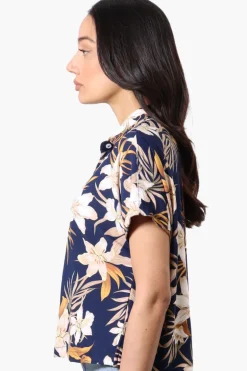 Beecher Brook Floral Cropped Short Sleeve Blouse - Navy