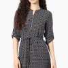 Beecher Brook Patterned Roll Up Sleeve Day Dress - Black