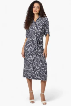 Beechers Brook Belted Floral Roll Up Sleeve Maxi Dress - Navy