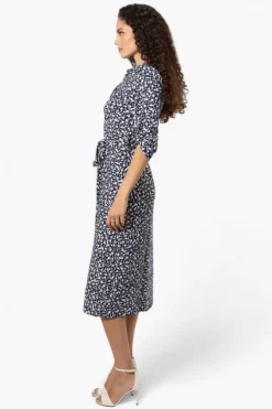 Beechers Brook Belted Floral Roll Up Sleeve Maxi Dress - Navy