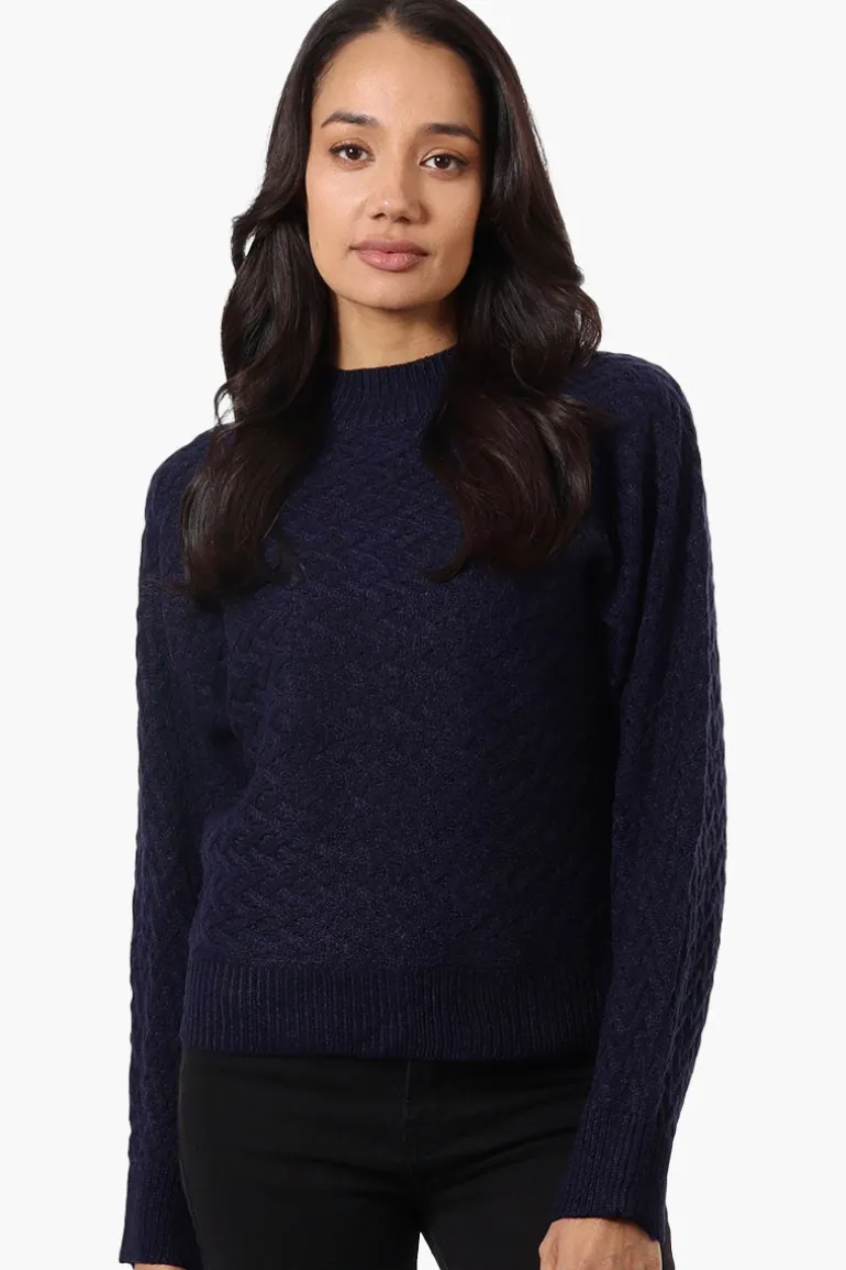 Beechers Brook Cable Knit Mock Neck Pullover Sweater - Navy