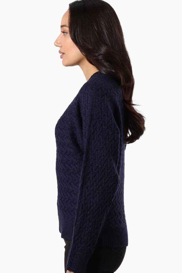 Beechers Brook Cable Knit Mock Neck Pullover Sweater - Navy