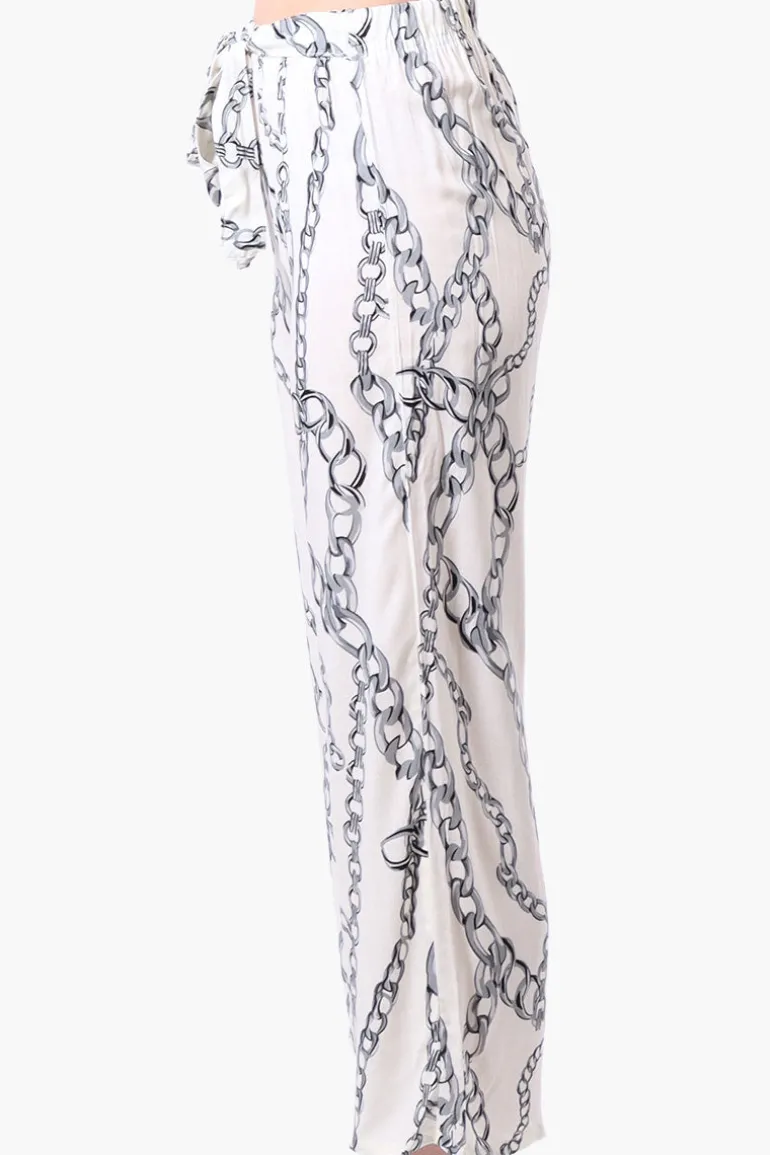Beechers Brook Chain Pattern Tie Waist Cropped Pants - Cream