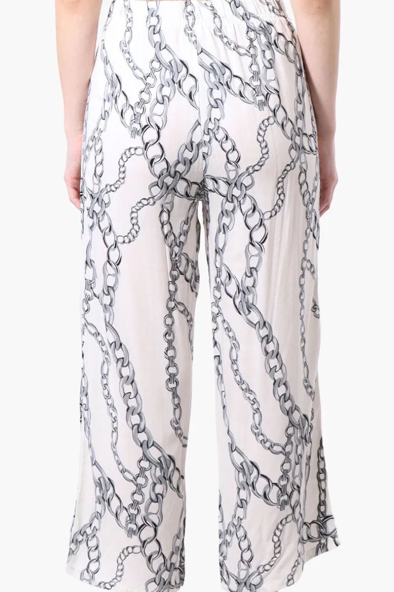 Beechers Brook Chain Pattern Tie Waist Cropped Pants - Cream