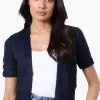 Beechers Brook Crochet Detail Open Shrug Cardigan - Navy