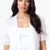 Beechers Brook Crochet Detail Open Shrug Cardigan - White