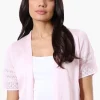 Beechers Brook Crochet Detail Open Shrug Cardigan - Blush