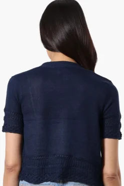 Beechers Brook Crochet Detail Open Shrug Cardigan - Navy