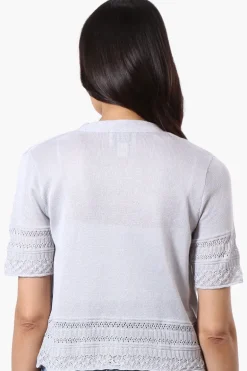 Beechers Brook Crochet Detail Open Shrug Cardigan - Grey