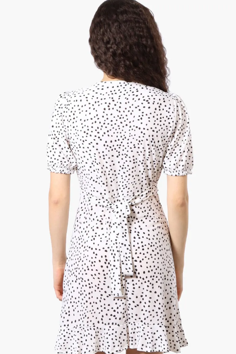 Beechers Brook Dotted Back Tie Crossover Day Dress - White