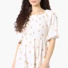 Beechers Brook Dotted Puff Sleeve Smocked Day Dress - White