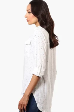 Beechers Brook Dotted Roll Up Sleeve Blouse - White
