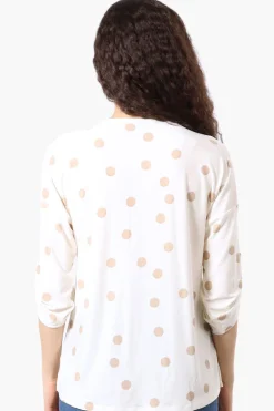 Beechers Brook Dotted Roll Up Sleeve Half Zip Blouse - White