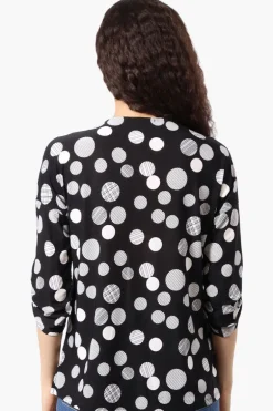Beechers Brook Dotted Roll Up Sleeve Half Zip Blouse - Black