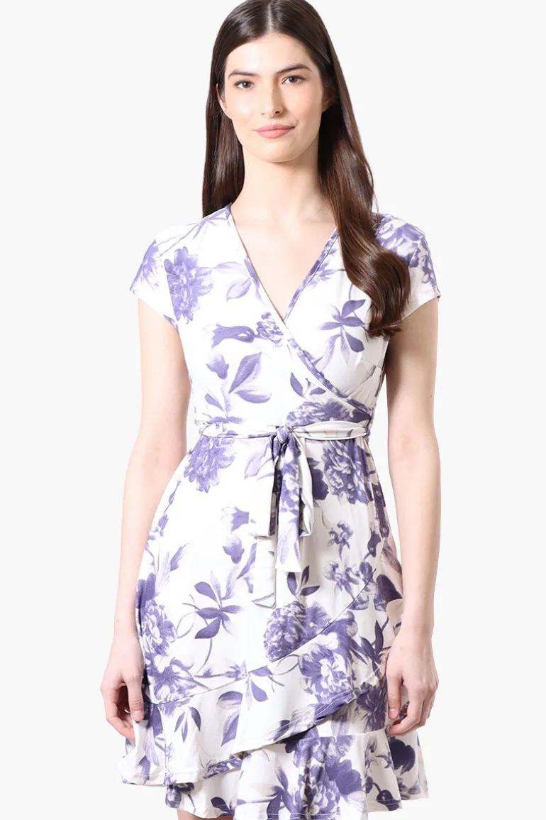 Beechers Brook Floral Belted Crossover Day Dress - White