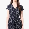 Beechers Brook Floral Belted Crossover Day Dress - Navy