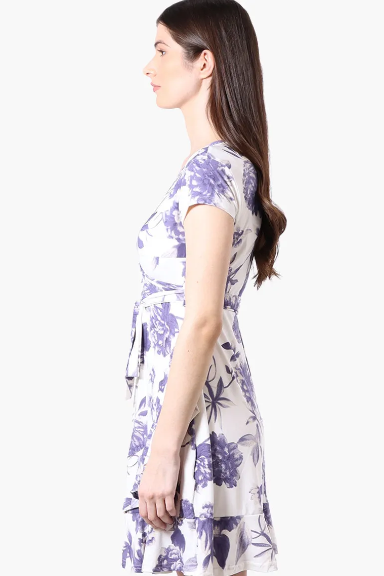 Beechers Brook Floral Belted Crossover Day Dress - White