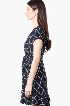 Beechers Brook Floral Belted Crossover Day Dress - Navy