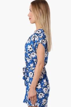 Beechers Brook Floral Belted Button Down Day Dress - Blue