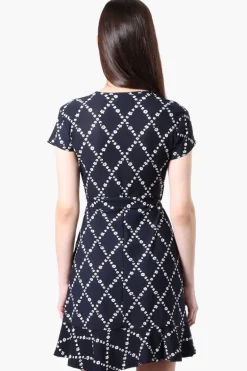 Beechers Brook Floral Belted Crossover Day Dress - Navy
