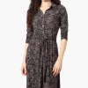 Beechers Brook Floral Button Up Belted Midi Dress - Black