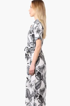 Beechers Brook Floral Button Down Belted Maxi Dress - White