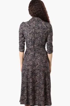 Beechers Brook Floral Button Up Belted Midi Dress - Black