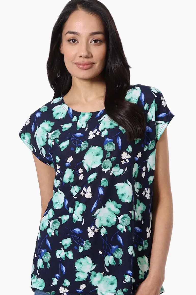 Beechers Brook Floral Cap Sleeve Tee - Navy