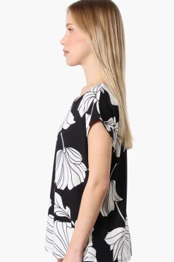 Beechers Brook Floral Cap Sleeve Tee - Black