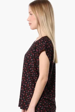 Beechers Brook Floral Cap Sleeve Tee - Black