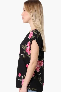 Beechers Brook Floral Cap Sleeve Tee - Black