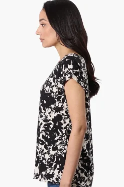 Beechers Brook Floral Cap Sleeve Tee - Black