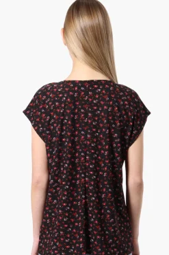 Beechers Brook Floral Cap Sleeve Tee - Black
