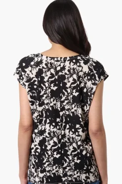 Beechers Brook Floral Cap Sleeve Tee - Black