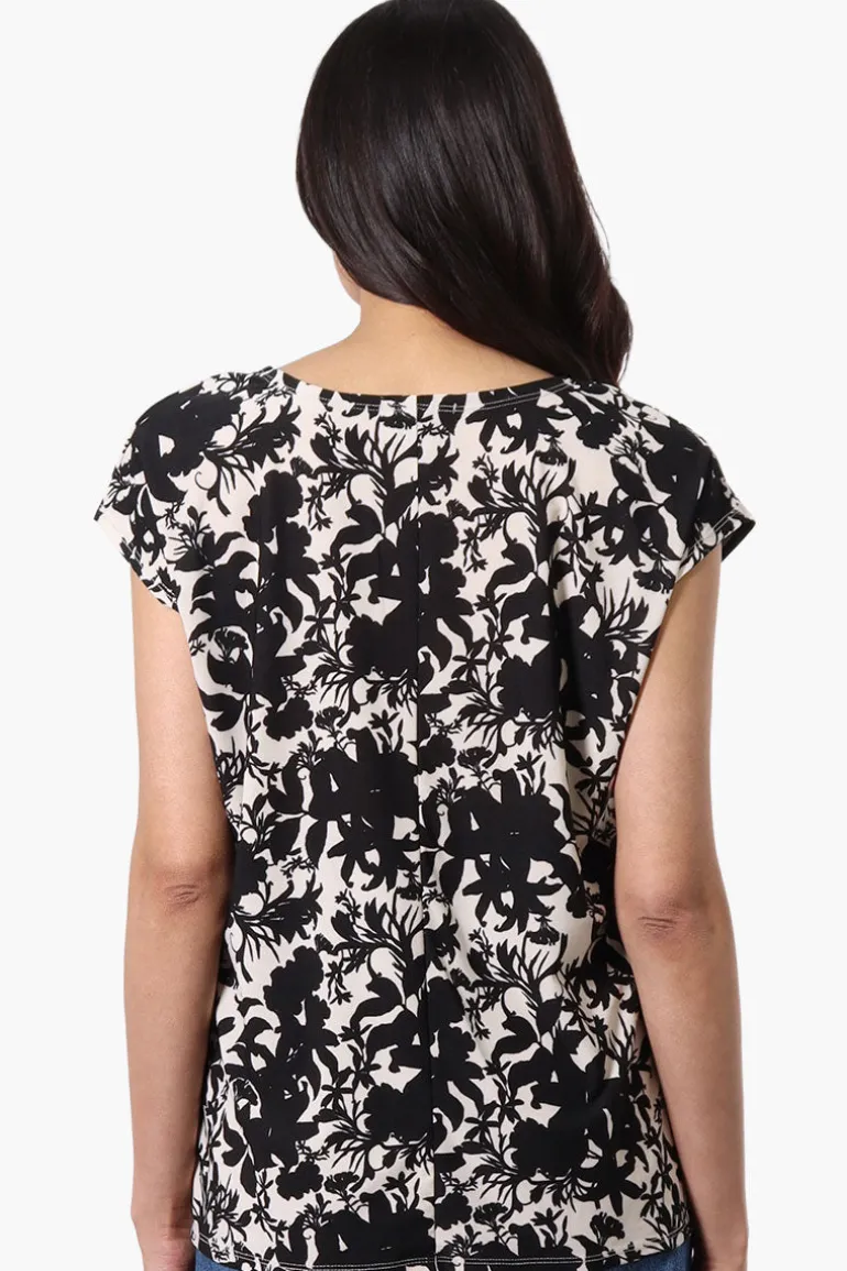 Beechers Brook Floral Cap Sleeve Tee - Black