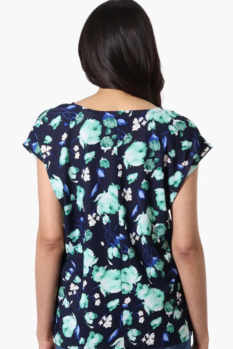 Beechers Brook Floral Cap Sleeve Tee - Navy