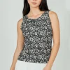 Beechers Brook Floral Cinched Collar Tank Top - Black