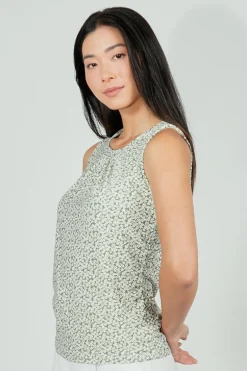 Beechers Brook Floral Cinched Collar Tank Top - Olive