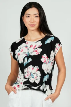 Beechers Brook Floral Circle Neck Tee - Black
