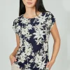 Beechers Brook Floral Circle Neck Tee - Navy