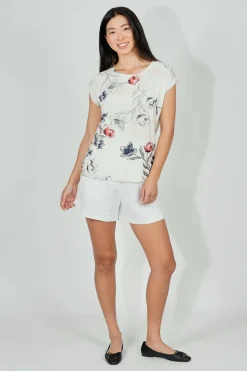 Beechers Brook Floral Circle Neck Tee - Cream