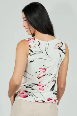 Beechers Brook Floral Cowl Neck Tank Top - White