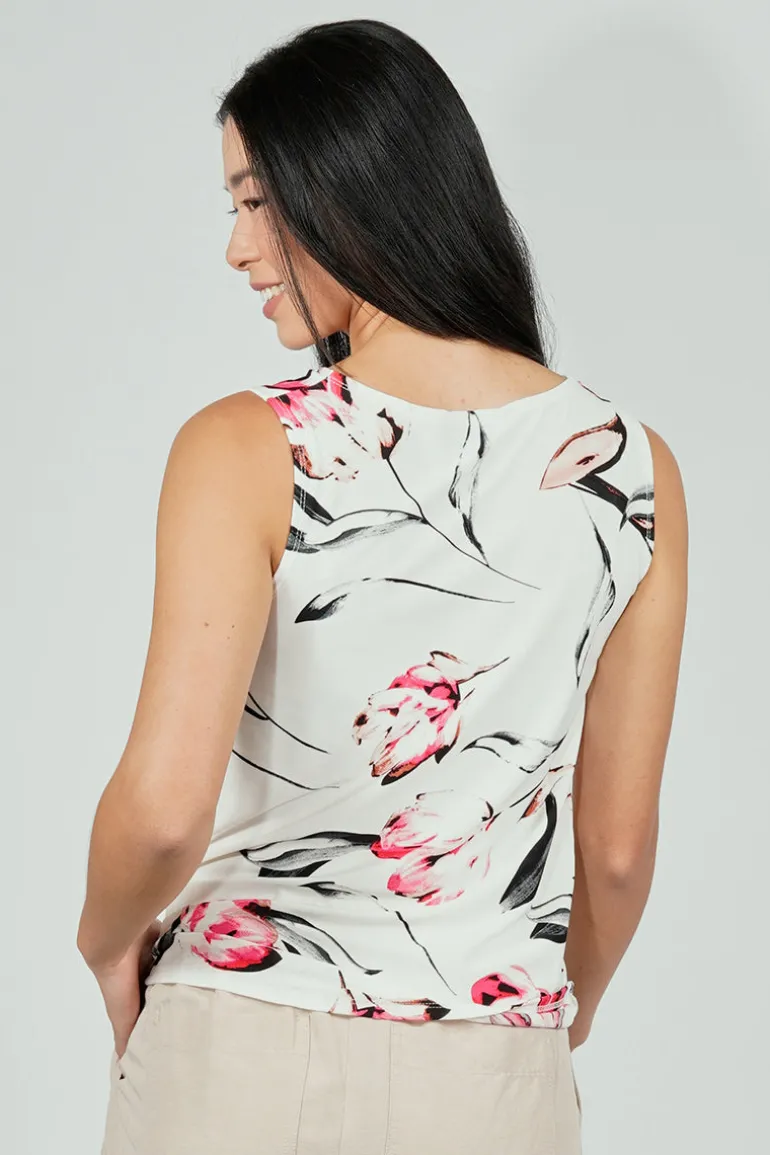 Beechers Brook Floral Cowl Neck Tank Top - White