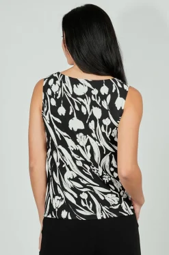 Beechers Brook Floral Cowl Neck Tank Top - Black