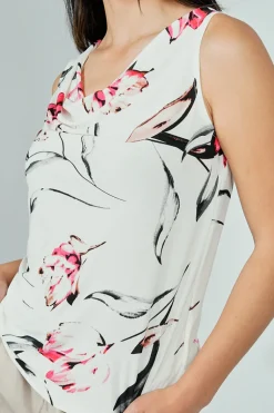 Beechers Brook Floral Cowl Neck Tank Top - White