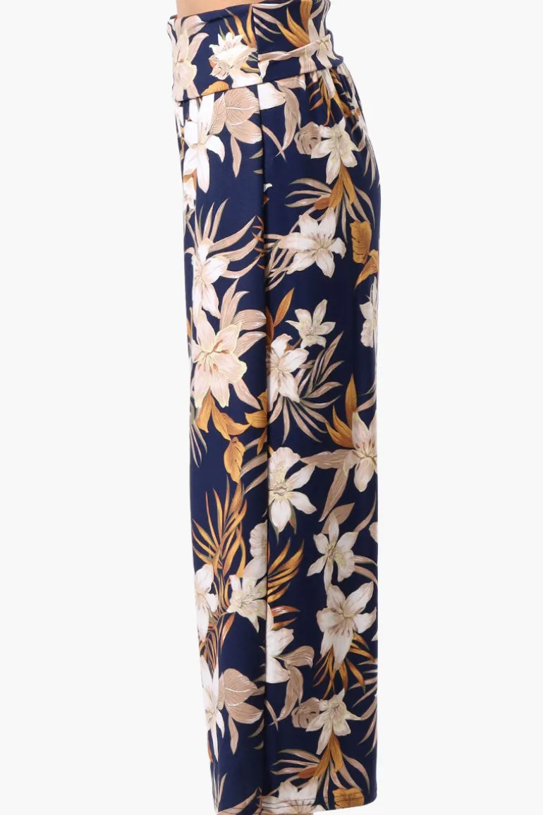 Beechers Brook Floral Fold Over Cropped Pants - Navy