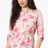 Beechers Brook Floral Half Zip Tie Waist Blouse - Pink