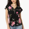Beechers Brook Floral Half Zip Tee - Black