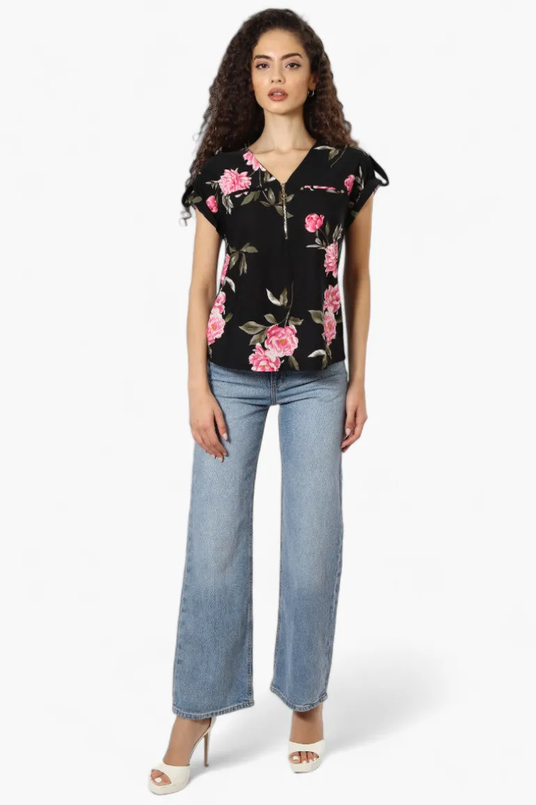 Beechers Brook Floral Half Zip Tee - Black